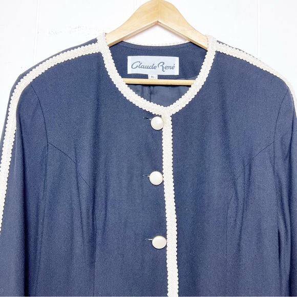 Vintage 80s Black & Cream Braid Pearl Button Cropped Jacket Women’s Size Large - Picture 3 of 12